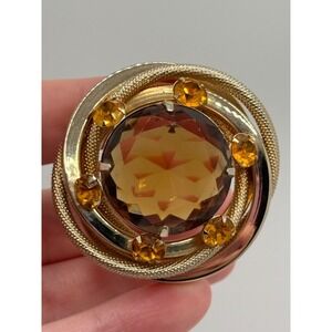 Vintage Marvella Signed Rhinestone Gold Tone Brooch